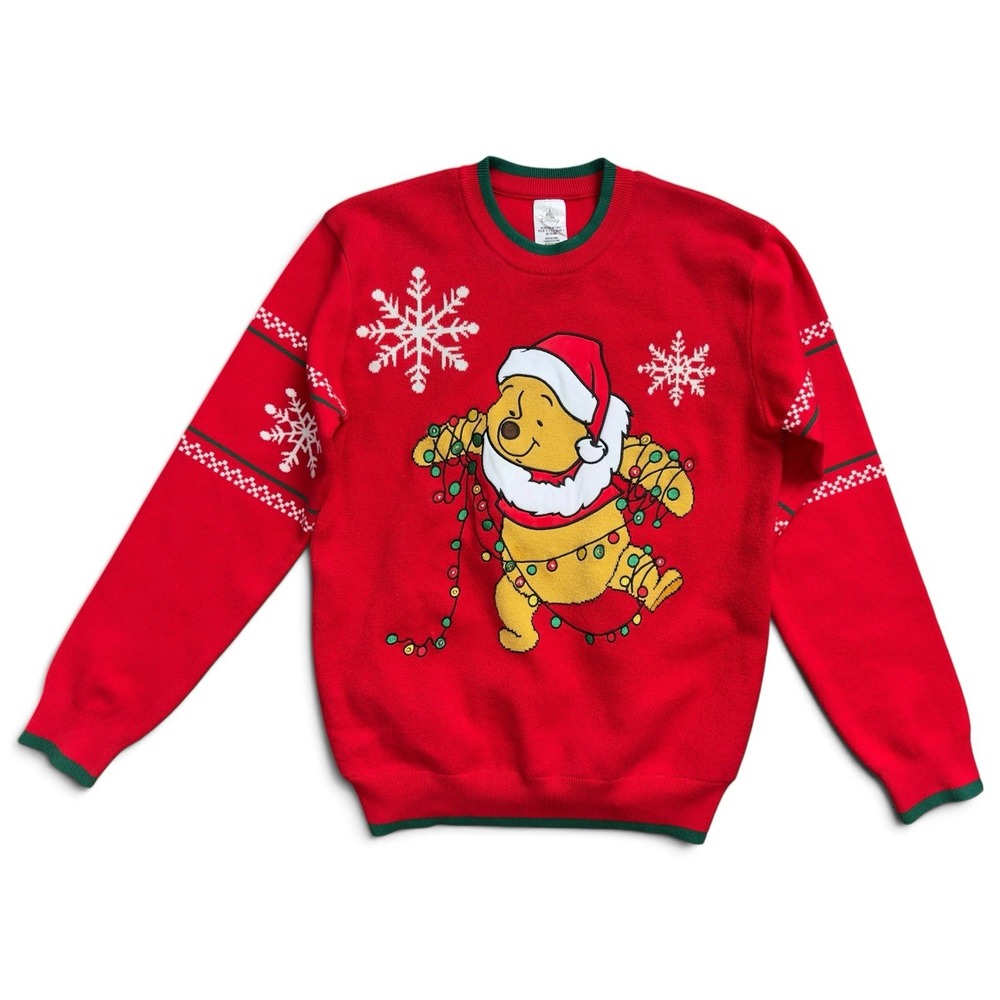 Disney Parks Winnie The Pooh Light Up Christmas Sweater Santa Red Knit Size S